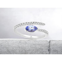 14K White Gold Bypass Ring with Marquise Cut Tanzanite and Round Diamond Accents - 0.44 Carat Tanzanite, 0.24 Carat Total Diamond Weight - Royal Jewelry