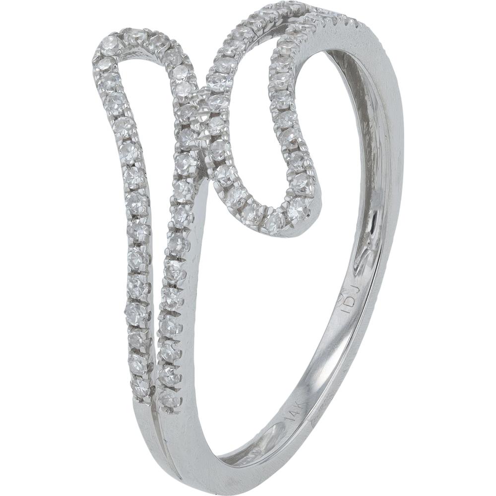 14K White Gold Bypass Ring with Pave-Set Diamonds - 0.26 Carats Total Weight