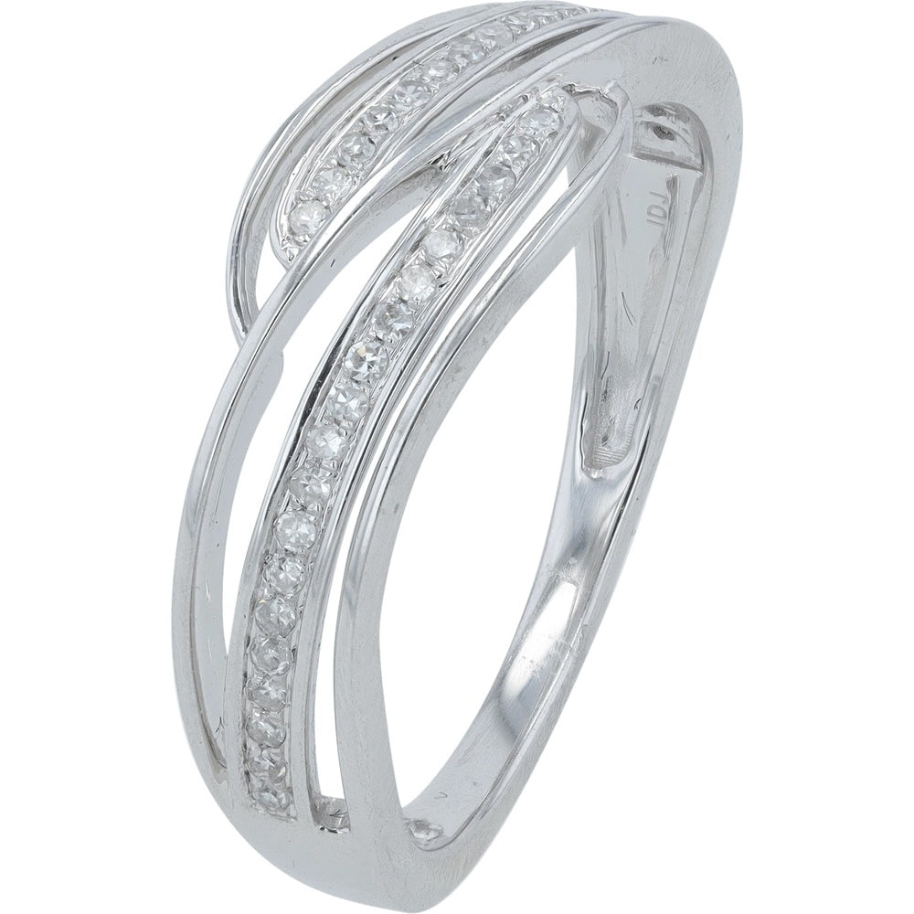 14K White Gold Bypass Ring with Pavé Set Round Diamonds - 0.13 Carat Total Diamond Weight
