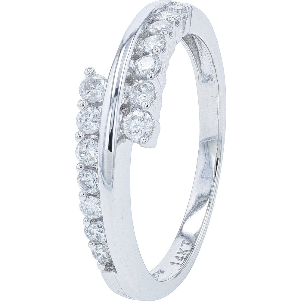 14K White Gold Bypass Ring with Prong-Set Round Diamonds - 0.33 Carat Total Diamond Weight