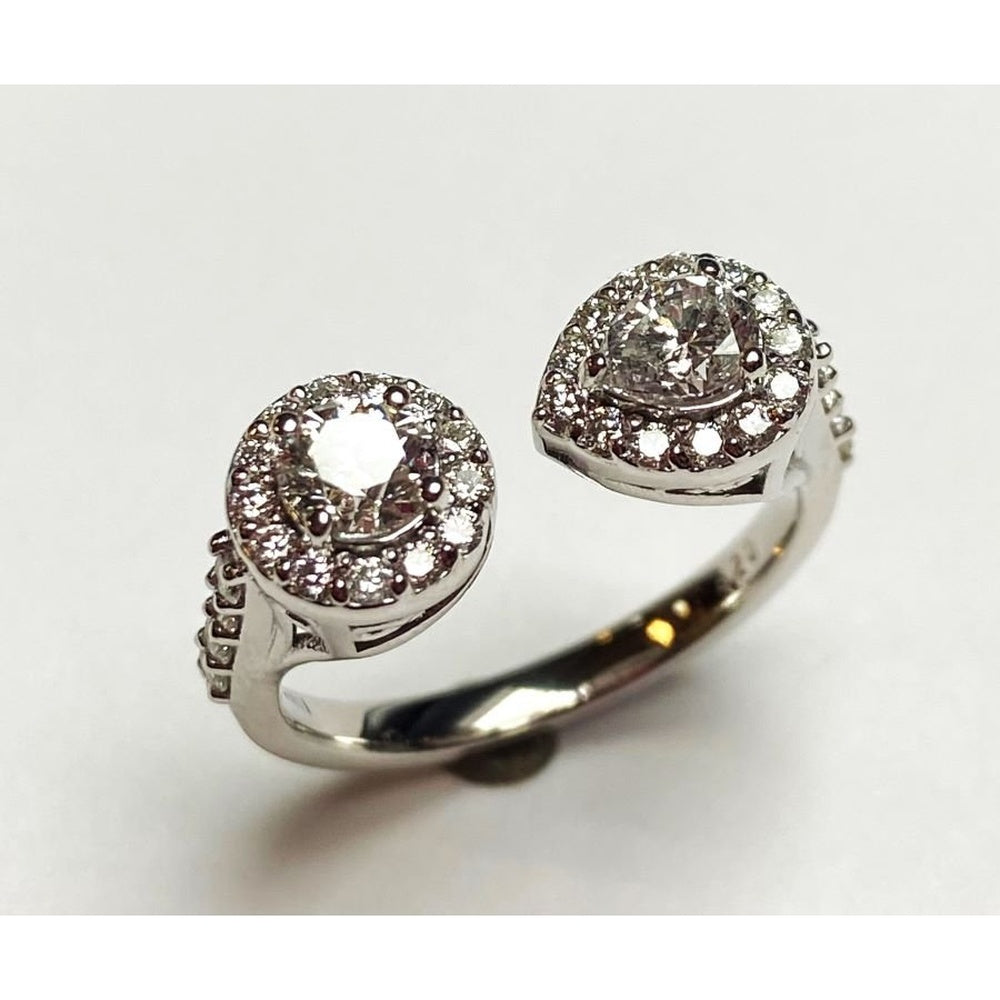 14K White Gold Bypass Ring with Round Diamond Halos and Milgrain Detail - 1.28 Carat Total Diamond Weight by Auriventus