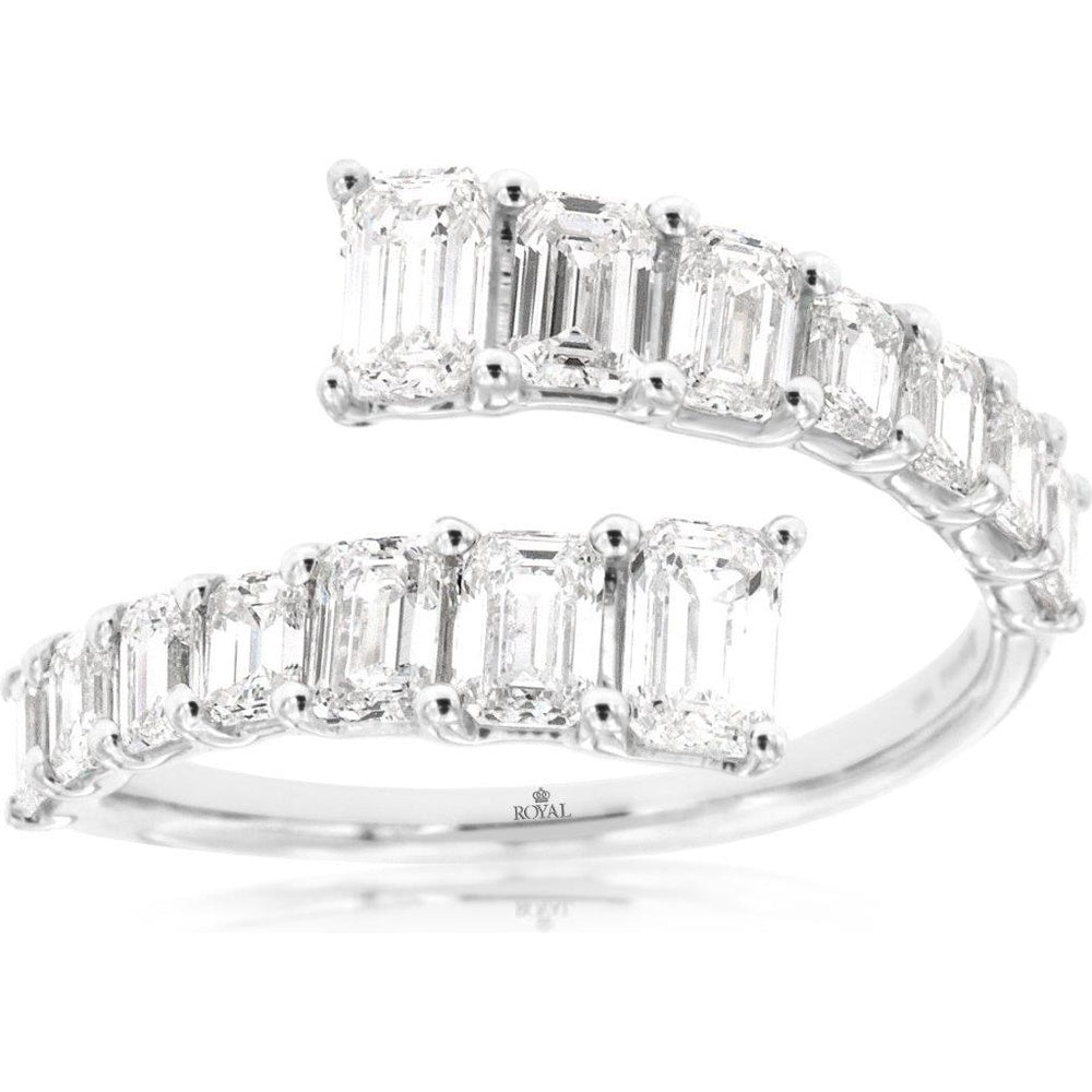 14K White Gold Bypass Ring with Shared Prong Set Diamonds - 1.95 Carat Total Diamond Weight - Royal Jewelry