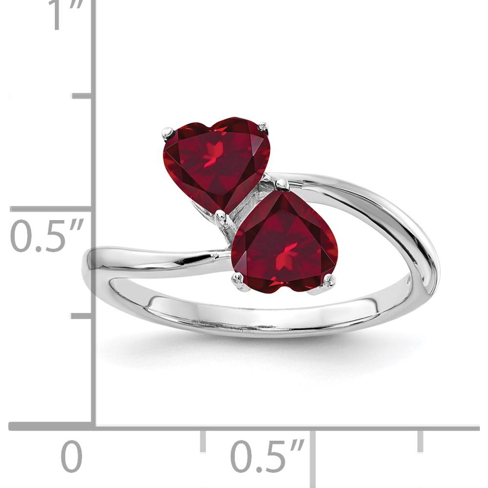 14K White Gold Bypass Ring with Two 5mm Heart-Cut Created Rubies by Monteluci Fine Jewelry