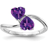 14K White Gold Bypass Ring with Two 5mm Heart-Shaped Amethyst Gemstones - 0.42 Carat Total Weight by Monteluci Fine Jewelry