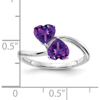 14K White Gold Bypass Ring with Two 5mm Heart-Shaped Amethyst Gemstones - 0.42 Carat Total Weight by Monteluci Fine Jewelry