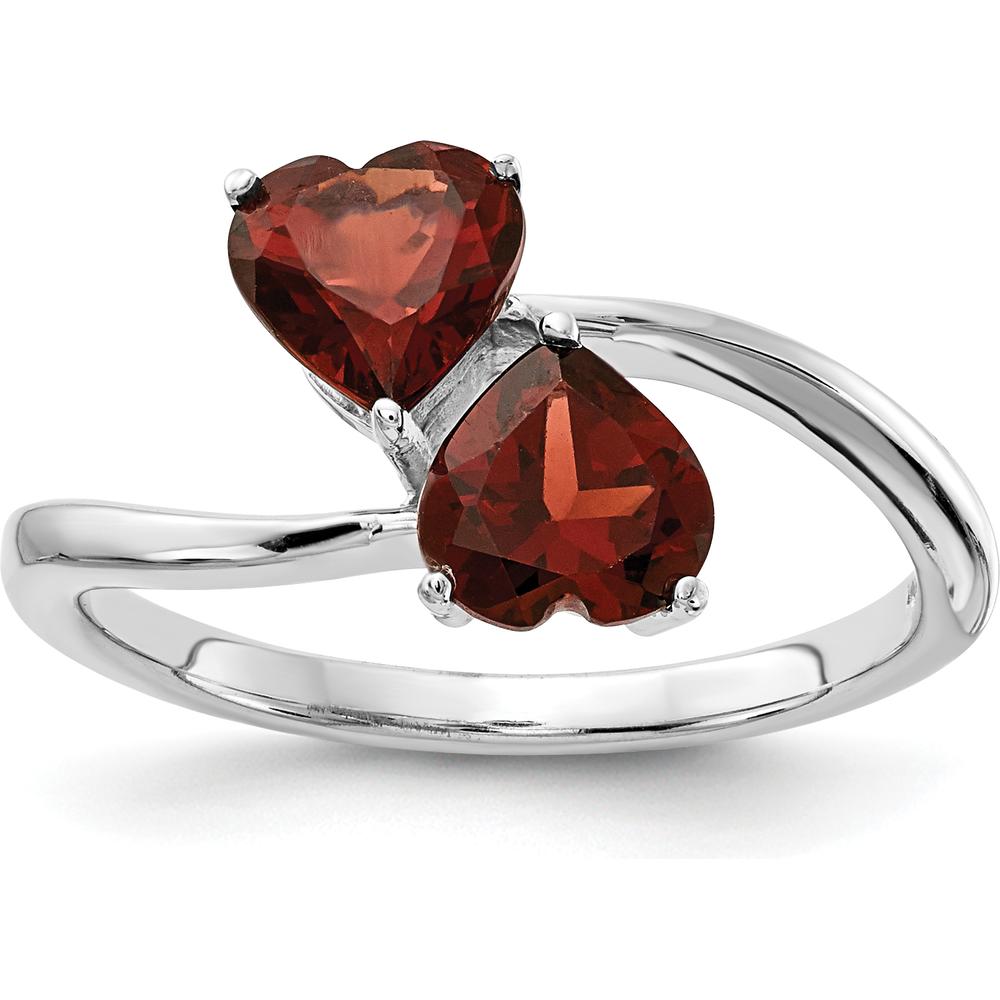 14K White Gold Bypass Ring with Two 5mm Heart-Shaped Natural Garnets - 0.55 Carat Total Gem Weight by Monteluci Fine Jewelry