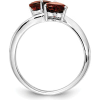 14K White Gold Bypass Ring with Two 5mm Heart-Shaped Natural Garnets - 0.55 Carat Total Gem Weight by Monteluci Fine Jewelry