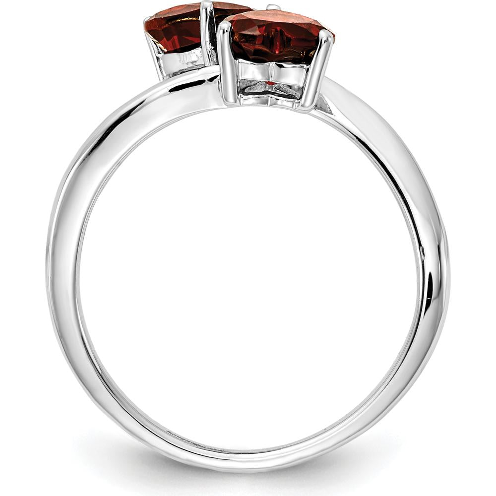 14K White Gold Bypass Ring with Two 5mm Heart-Shaped Natural Garnets - 0.55 Carat Total Gem Weight by Monteluci Fine Jewelry