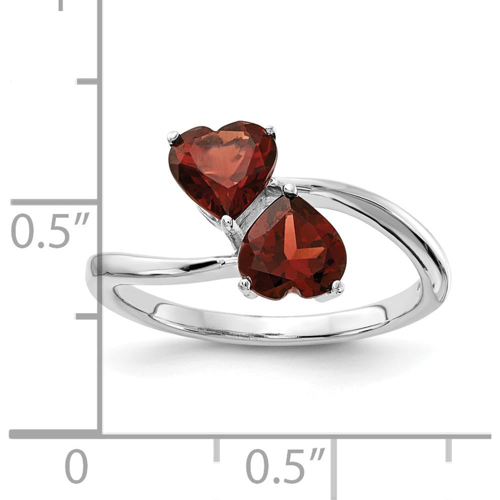 14K White Gold Bypass Ring with Two 5mm Heart-Shaped Natural Garnets - 0.55 Carat Total Gem Weight by Monteluci Fine Jewelry
