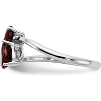 14K White Gold Bypass Ring with Two 5mm Heart-Shaped Natural Garnets - 0.55 Carat Total Gem Weight by Monteluci Fine Jewelry