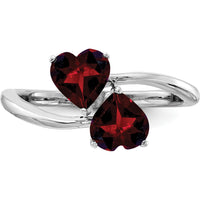 14K White Gold Bypass Ring with Two 5mm Heart-Shaped Natural Garnets - 0.55 Carat Total Gem Weight by Monteluci Fine Jewelry
