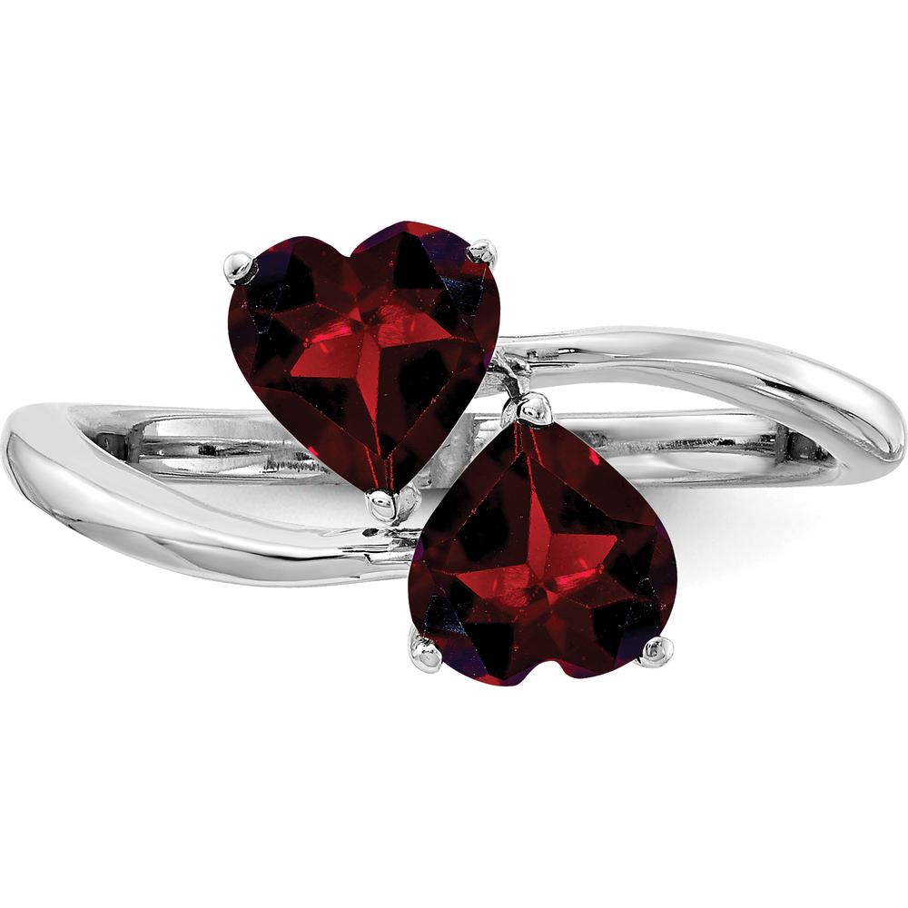 14K White Gold Bypass Ring with Two 5mm Heart-Shaped Natural Garnets - 0.55 Carat Total Gem Weight by Monteluci Fine Jewelry