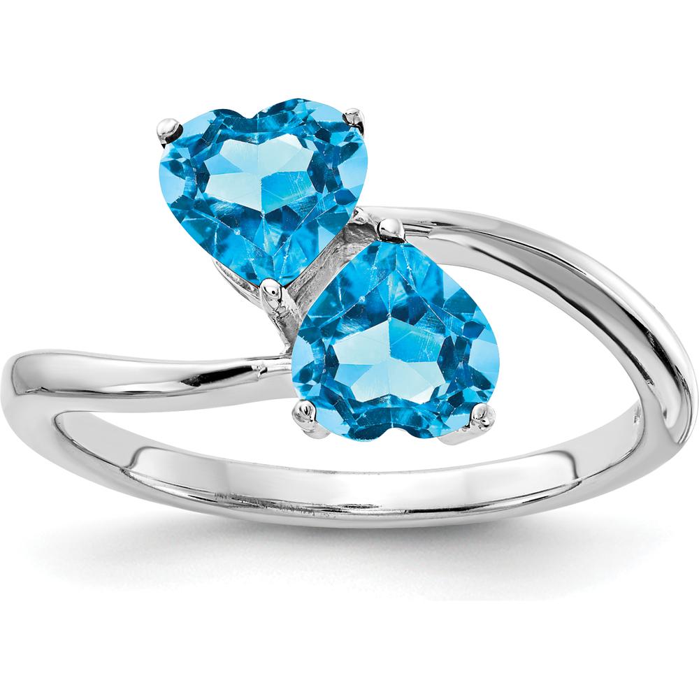 14K White Gold Bypass Ring with Two 5mm Heart Swiss Blue Topaz Stones - 0.50 Carat Total Gem Weight by Monteluci Fine Jewelry