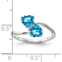 14K White Gold Bypass Ring with Two 5mm Heart Swiss Blue Topaz Stones - 0.50 Carat Total Gem Weight by Monteluci Fine Jewelry