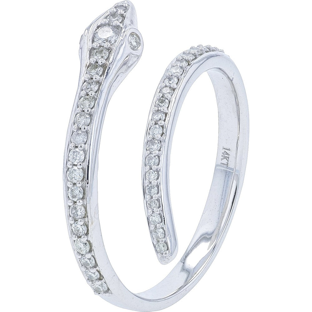 14K White Gold Bypass Snake Ring with Pavé Set Round Diamonds - 0.31 Carat Total Diamond Weight