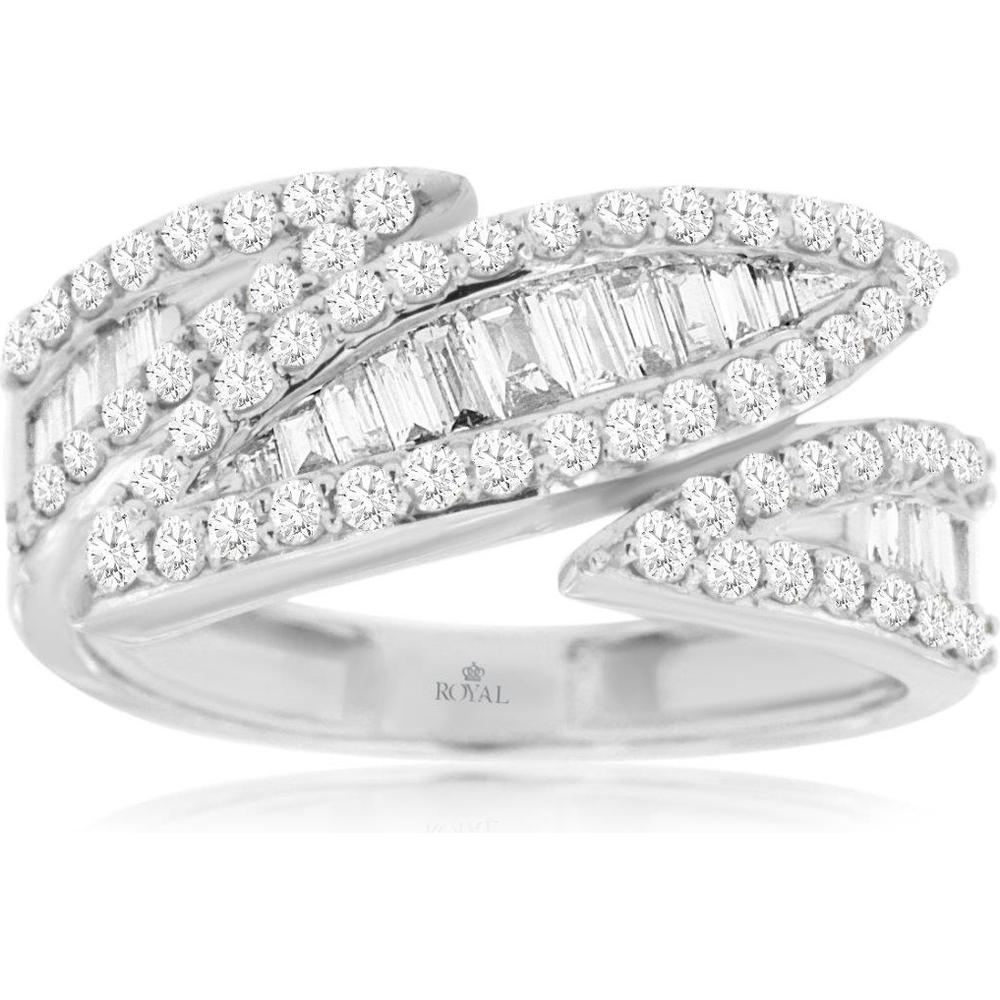 14K White Gold Bypass Wedding Band with Channel Set Baguette and Round Brilliant Diamonds - 0.94 Carat Total Diamond Weight - Royal Jewelry