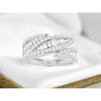 14K White Gold Bypass Wedding Band with Channel Set Baguette and Round Brilliant Diamonds - 0.94 Carat Total Diamond Weight - Royal Jewelry