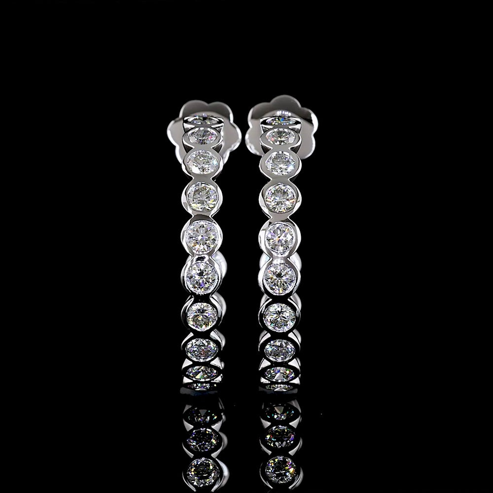 14K White Gold C-Hoop Earrings with 32 Bezel-Set Round Lab Diamonds - 3.30 Carat Total Weight (E-F Color, VS Clarity) - Covaloro Fine Jewelry