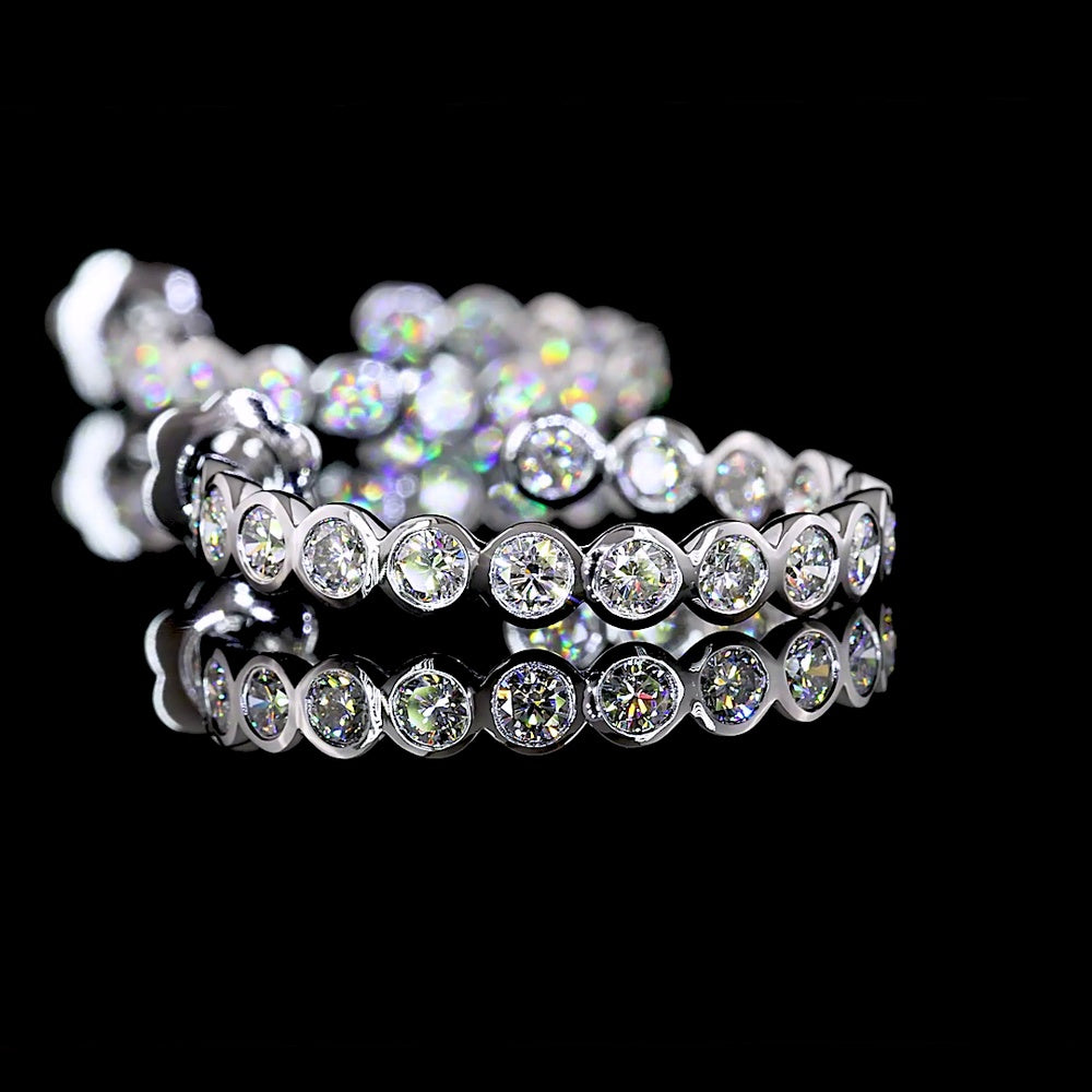 14K White Gold C-Hoop Earrings with 32 Bezel-Set Round Lab Diamonds - 3.30 Carat Total Weight (E-F Color, VS Clarity) - Covaloro Fine Jewelry