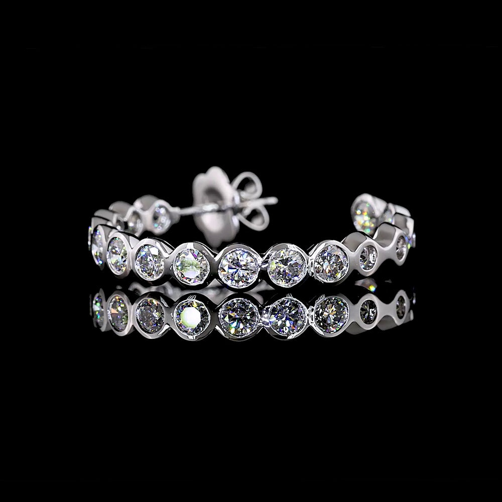 14K White Gold C-Hoop Earrings with 32 Bezel-Set Round Lab Diamonds - 3.30 Carat Total Weight (E-F Color, VS Clarity) - Covaloro Fine Jewelry