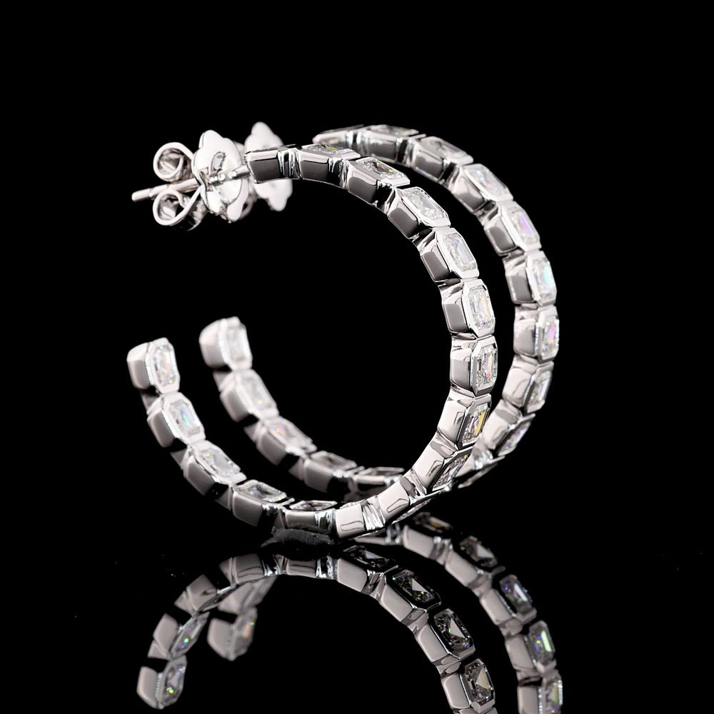 14K White Gold C-Hoop Earrings with Bezel Set Asscher Cut Lab Diamonds - 5.19 Carats Total Diamond Weight - Covaloro Fine Jewelry