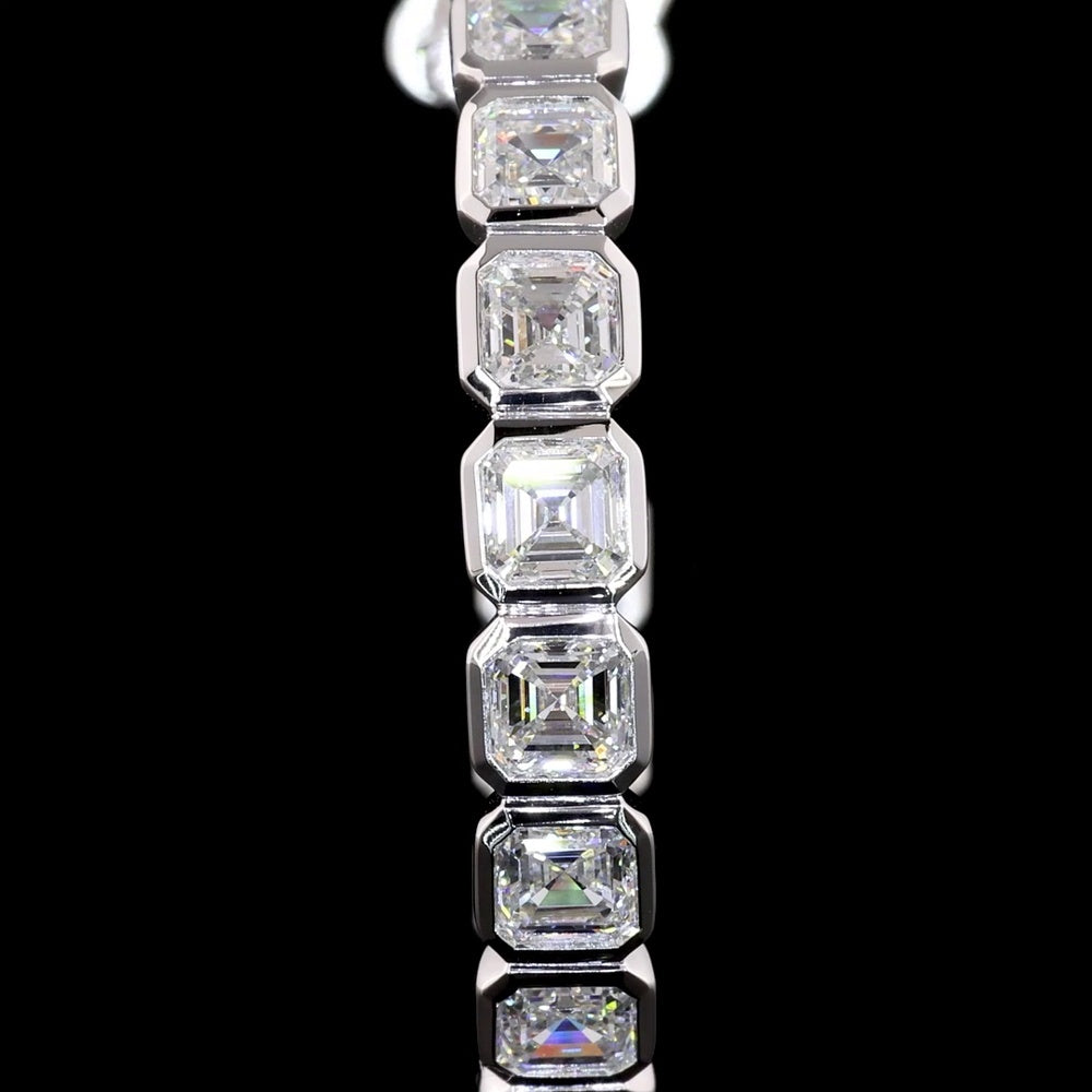 14K White Gold C-Hoop Earrings with Bezel Set Asscher Cut Lab Diamonds - 5.19 Carats Total Diamond Weight - Covaloro Fine Jewelry