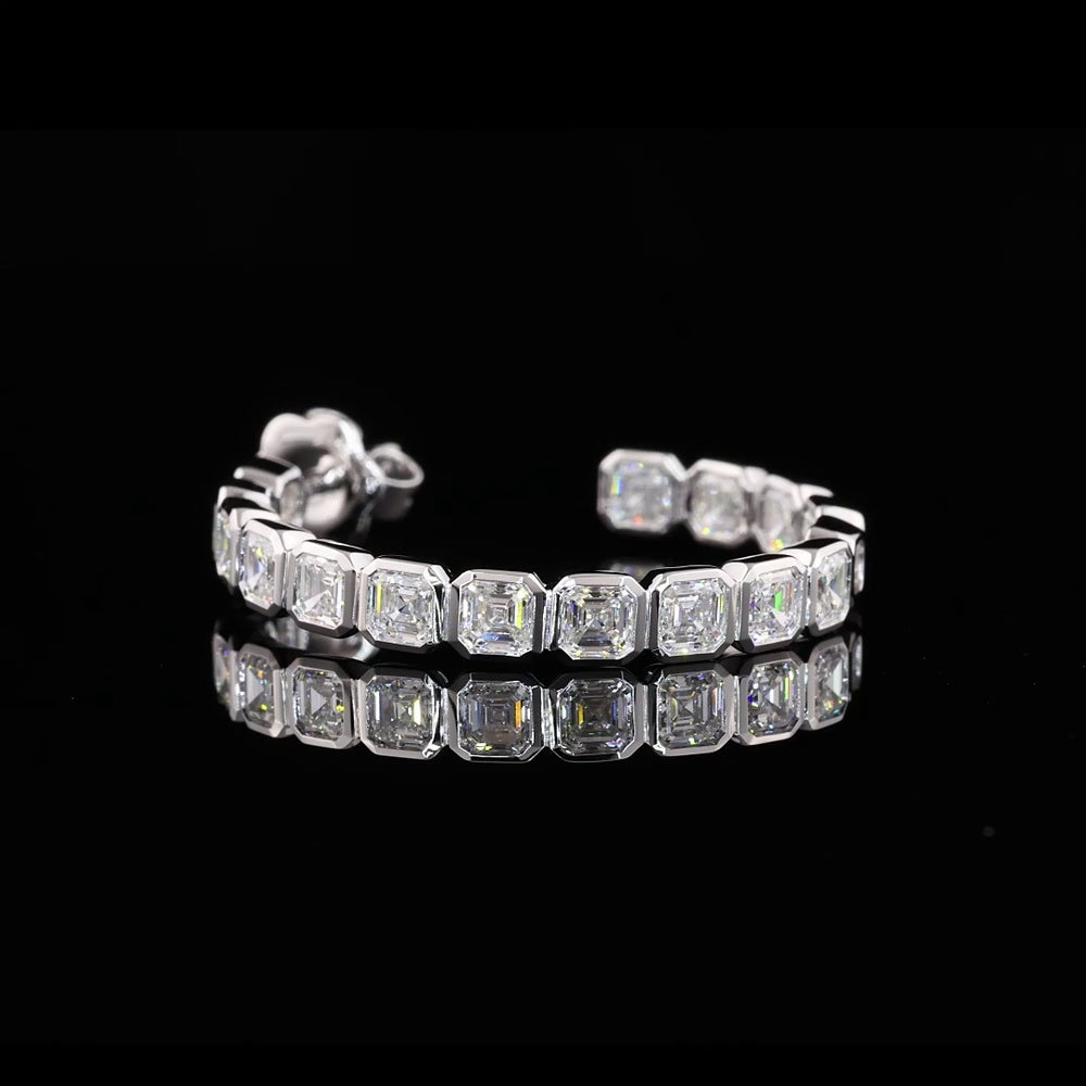 14K White Gold C-Hoop Earrings with Bezel Set Asscher Cut Lab Diamonds - 5.19 Carats Total Diamond Weight - Covaloro Fine Jewelry