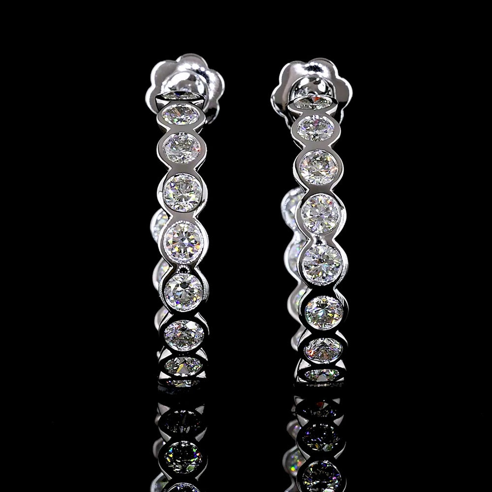 14K White Gold C-Hoop Earrings with Bezel-Set Round Lab Grown Diamonds - 4.36 Carat Total Weight - Covaloro Fine Jewelry