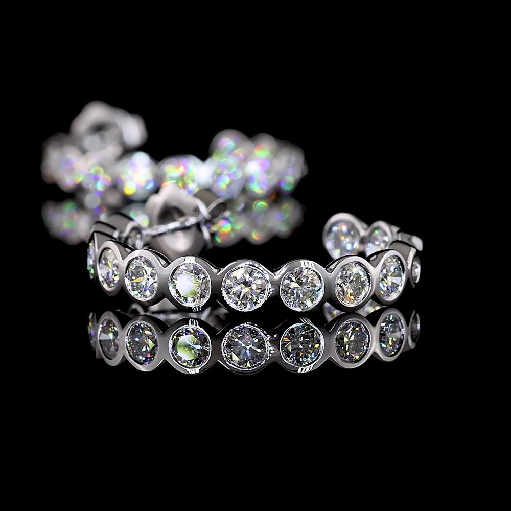 14K White Gold C-Hoop Earrings with Bezel-Set Round Lab Grown Diamonds - 4.36 Carat Total Weight - Covaloro Fine Jewelry