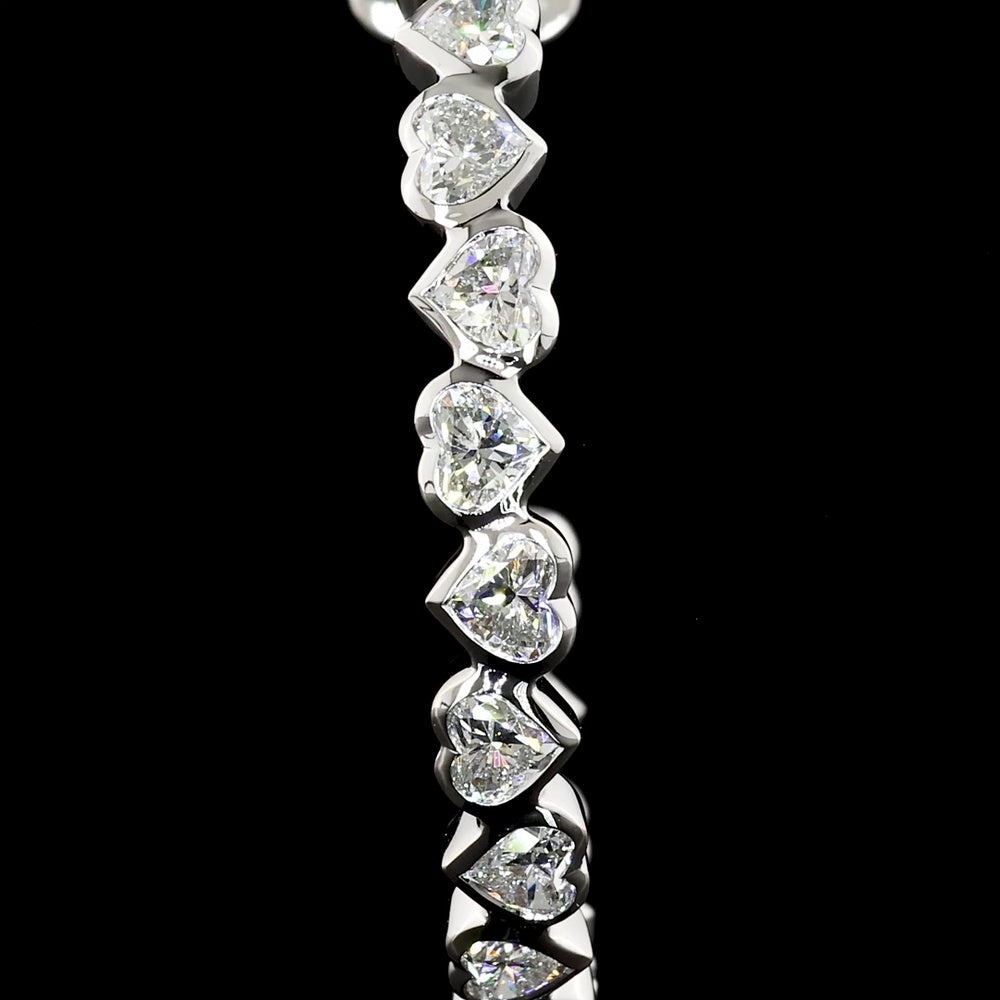 14K White Gold C-Hoop Huggie Earrings with Bezel Set Heart Shaped Lab Diamonds - 5.55 Carat Total Diamond Weight - Covaloro Fine Jewelry