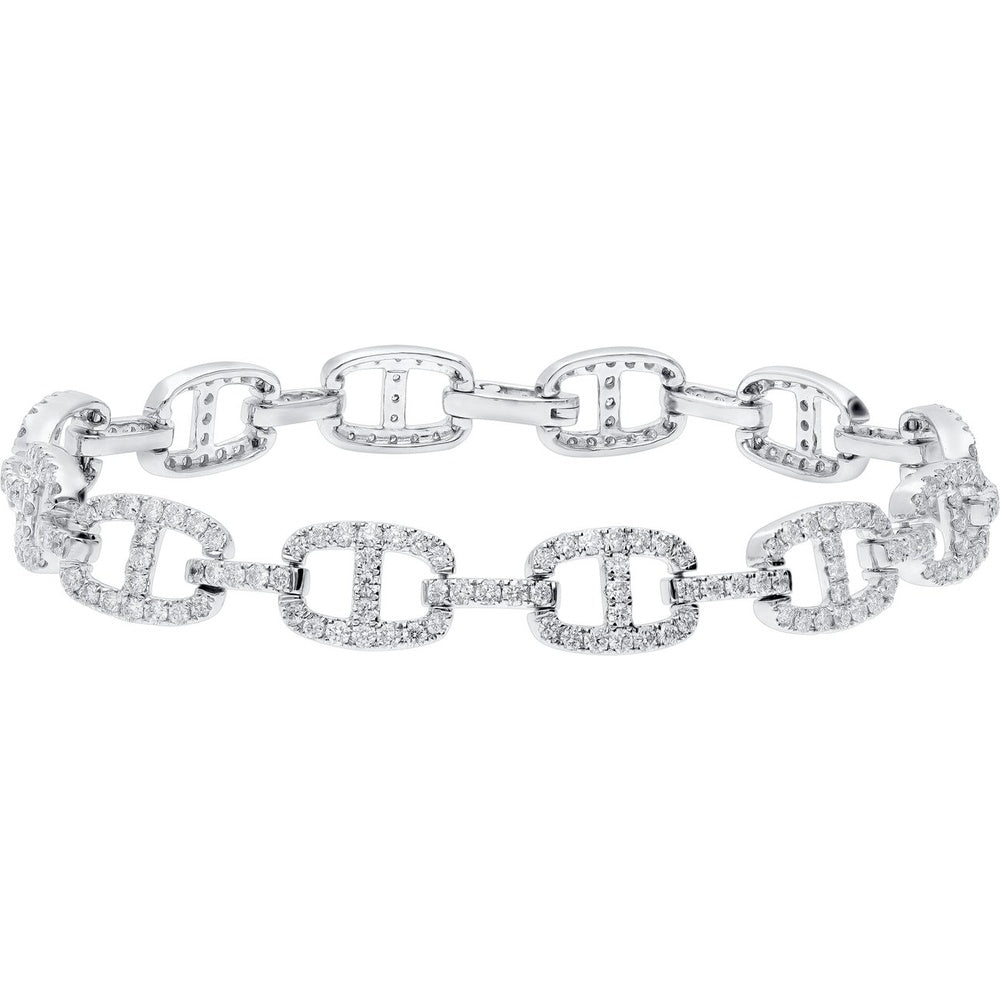 14K White Gold Cable Link Bracelet with Pavé-Set Round Diamonds - 3.24 Carat Total Diamond Weight by Auriventus