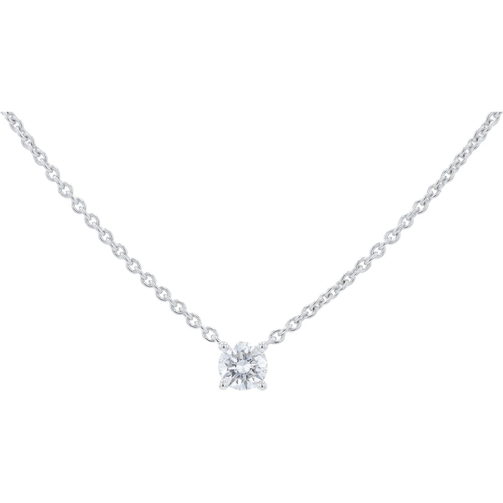 14K White Gold Cable Link Necklace with 4-Prong Set Round Lab Grown Diamond - 0.25 Carat Total Weight