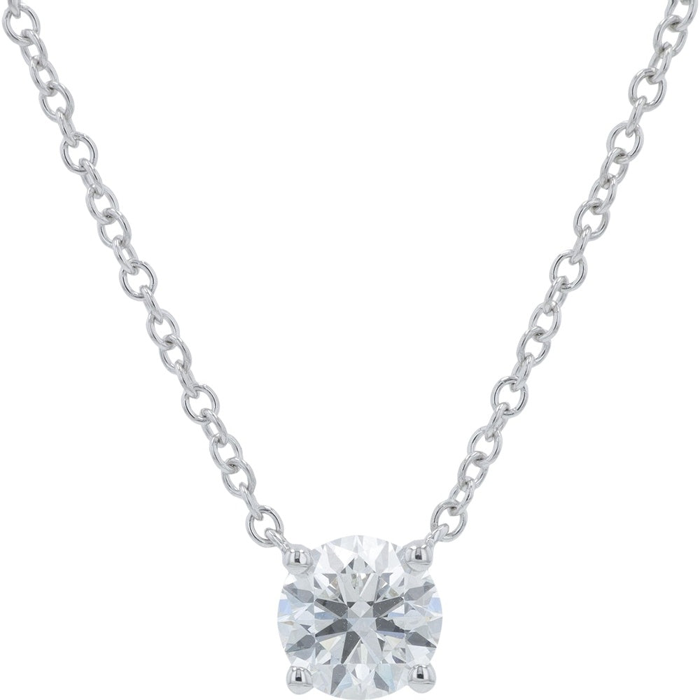 14K White Gold Cable Link Pendant Necklace with 4-Prong Set Round Lab Grown Diamond - 1.00 Carat Total Diamond Weight