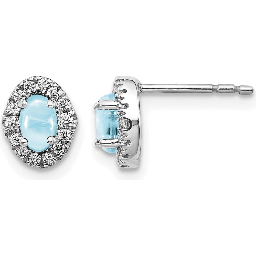 14K White Gold Cabochon Aquamarine and Diamond Halo Stud Earrings - 0.35 Carats Total Aquamarine Weight by Monteluci Fine Jewelry