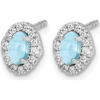 14K White Gold Cabochon Aquamarine and Diamond Halo Stud Earrings - 0.35 Carats Total Aquamarine Weight by Monteluci Fine Jewelry