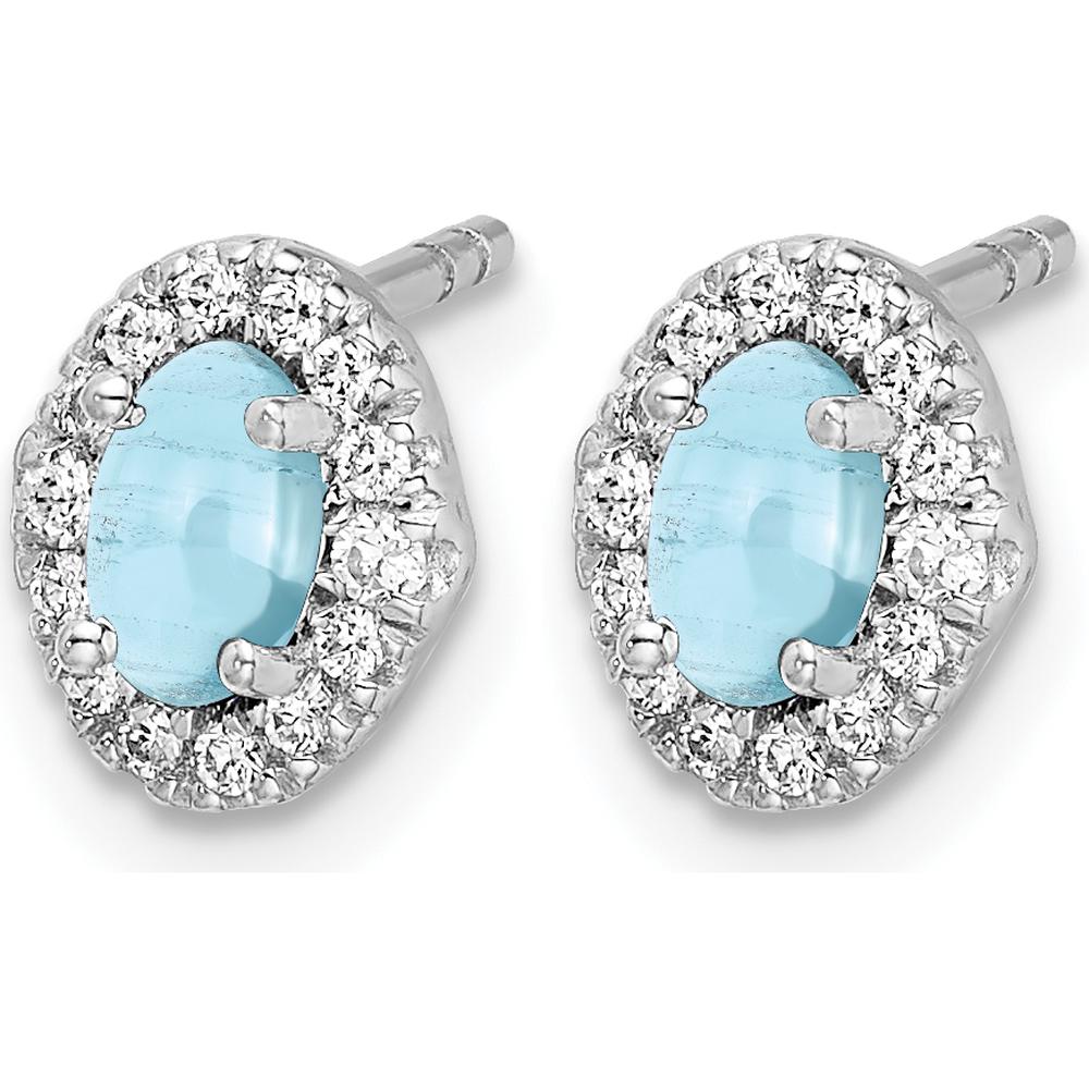14K White Gold Cabochon Aquamarine and Diamond Halo Stud Earrings - 0.35 Carats Total Aquamarine Weight by Monteluci Fine Jewelry