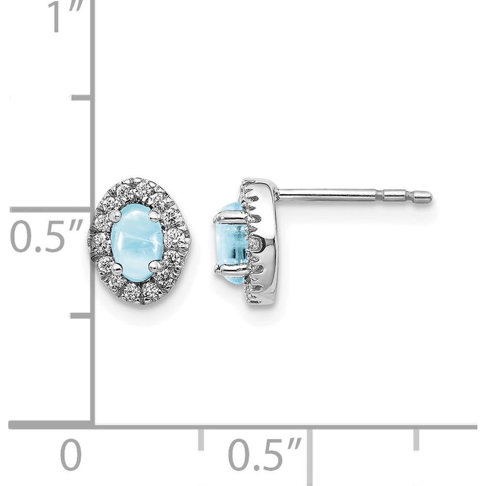 14K White Gold Cabochon Aquamarine and Diamond Halo Stud Earrings - 0.35 Carats Total Aquamarine Weight by Monteluci Fine Jewelry