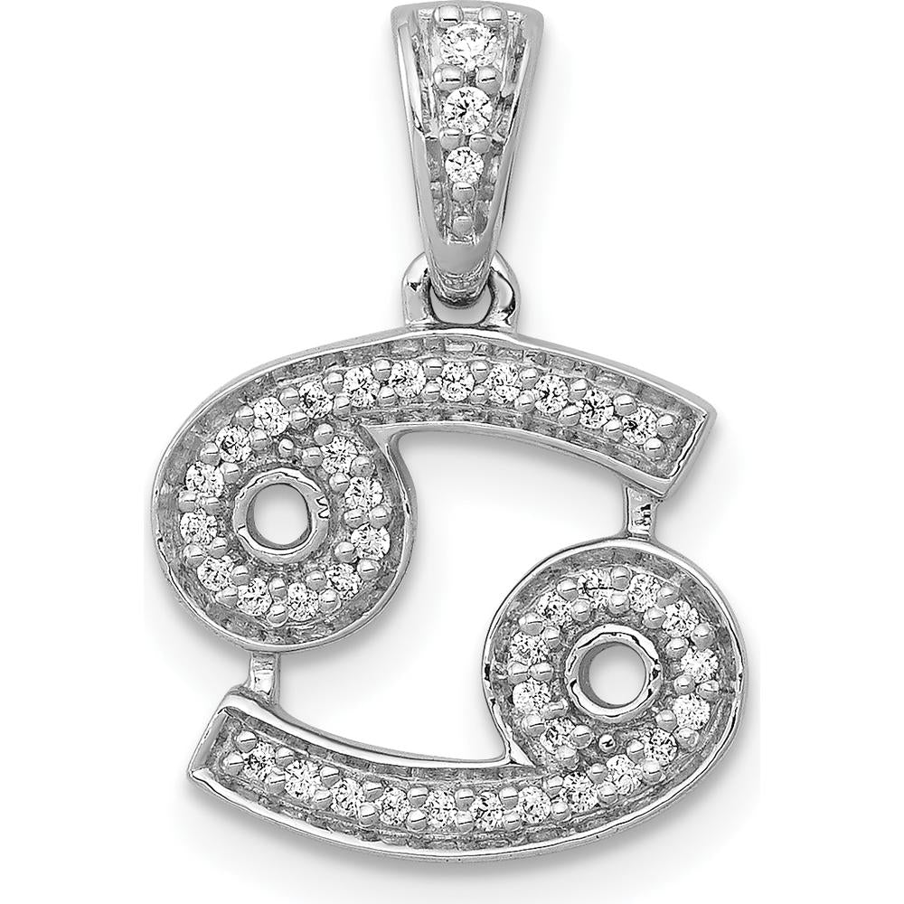 14K White Gold Cancer Zodiac Pendant with Round Natural Diamonds - 0.023 Carat Total Diamond Weight by Monteluci Fine Jewelry