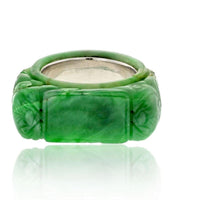 14K White Gold Carved Jade Ring by David Webb - Designer Signed Green Jade Statement Piece