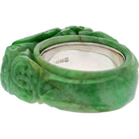 14K White Gold Carved Jade Ring by David Webb - Designer Signed Green Jade Statement Piece