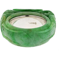 14K White Gold Carved Jade Ring by David Webb - Designer Signed Green Jade Statement Piece