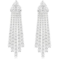 14K White Gold Cascading Diamond Chandelier Earrings with Five-Strand Fringe and Round Brilliant Diamonds - 3.50 Carat Total Weight - Royal Jewelry