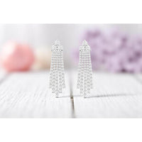 14K White Gold Cascading Diamond Chandelier Earrings with Five-Strand Fringe and Round Brilliant Diamonds - 3.50 Carat Total Weight - Royal Jewelry