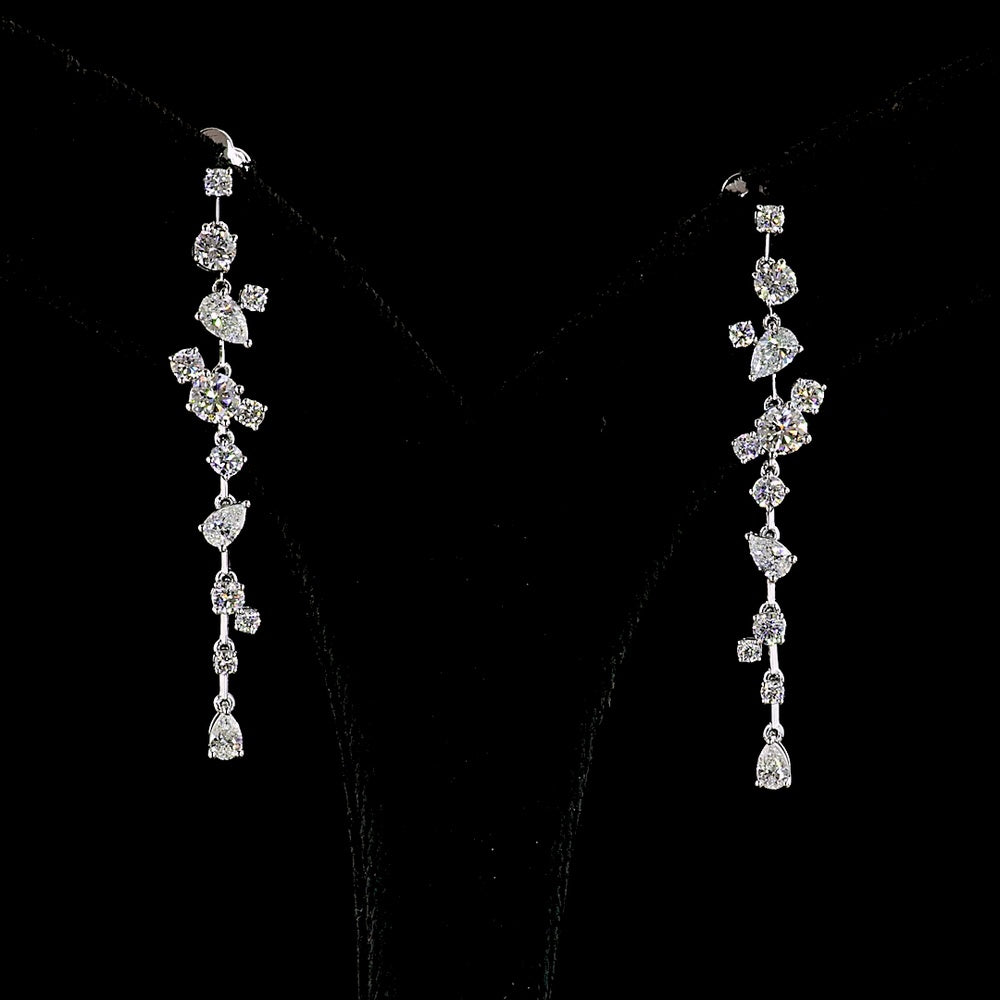 14K White Gold Cascading Drop Earrings with Brilliant and Pear-Shaped Lab Diamonds - 1.72 Carats Total Diamond Weight - Covaloro Fine Jewelry