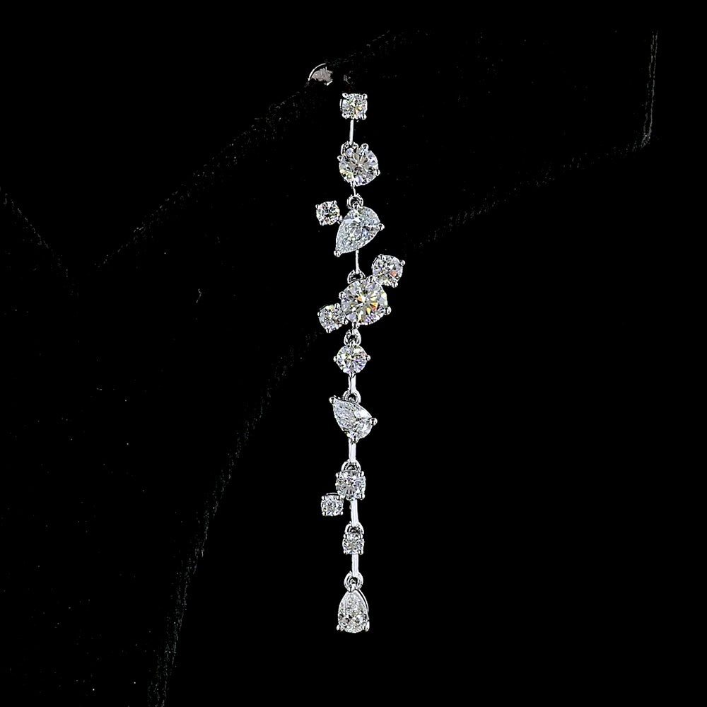 14K White Gold Cascading Drop Earrings with Brilliant and Pear-Shaped Lab Diamonds - 1.72 Carats Total Diamond Weight - Covaloro Fine Jewelry