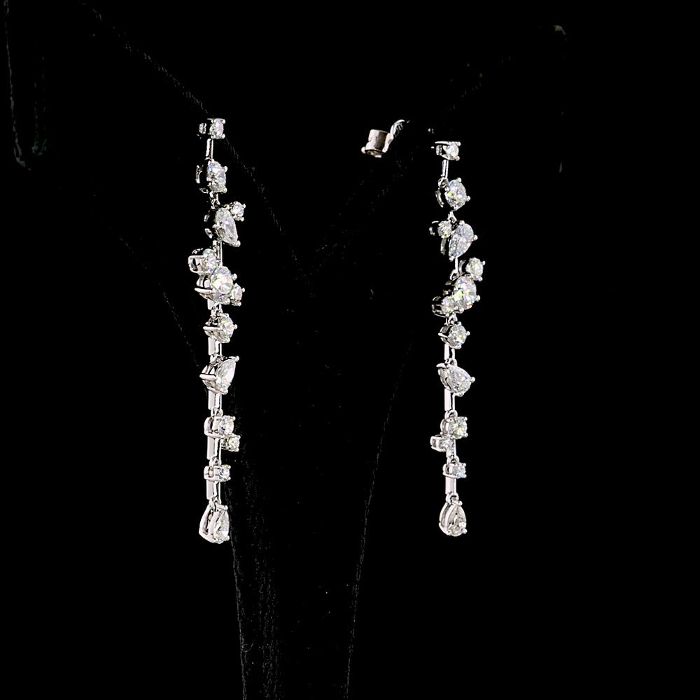 14K White Gold Cascading Drop Earrings with Brilliant and Pear-Shaped Lab Diamonds - 1.72 Carats Total Diamond Weight - Covaloro Fine Jewelry