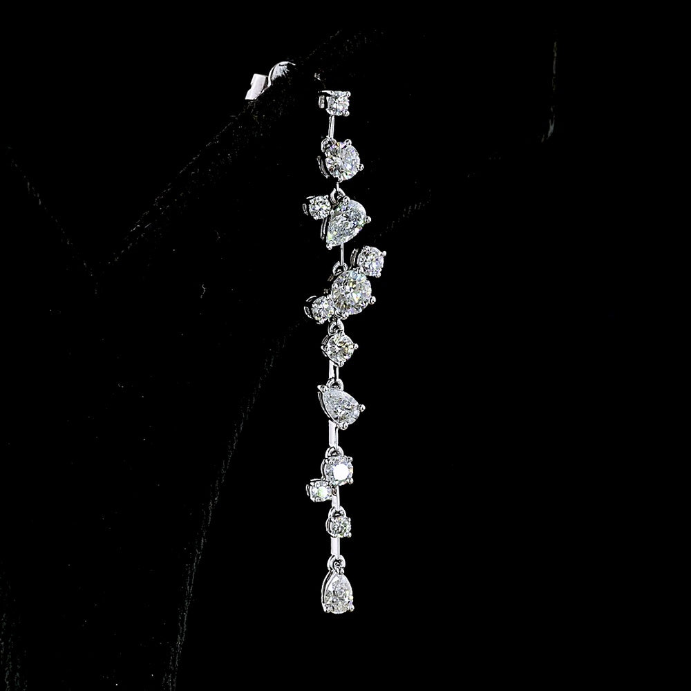 14K White Gold Cascading Drop Earrings with Brilliant and Pear-Shaped Lab Diamonds - 1.72 Carats Total Diamond Weight - Covaloro Fine Jewelry