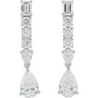 14K White Gold Cascading Drop Earrings with Emerald, Round, and Pear Lab Grown Diamonds - 3.50 Carat Total Diamond Weight