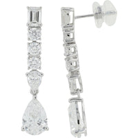 14K White Gold Cascading Drop Earrings with Emerald, Round, and Pear Lab Grown Diamonds - 3.50 Carat Total Diamond Weight