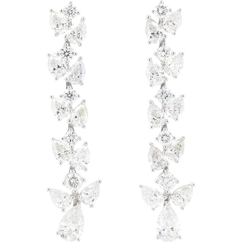 14K White Gold Cascading Drop Earrings with Marquise and Pear Lab Grown Diamonds - 8.00 Carat Total Diamond Weight